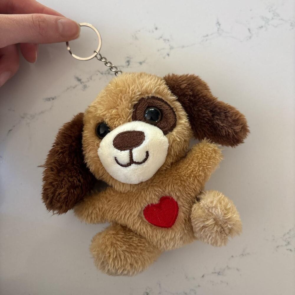 Brown dog keychain with red heart